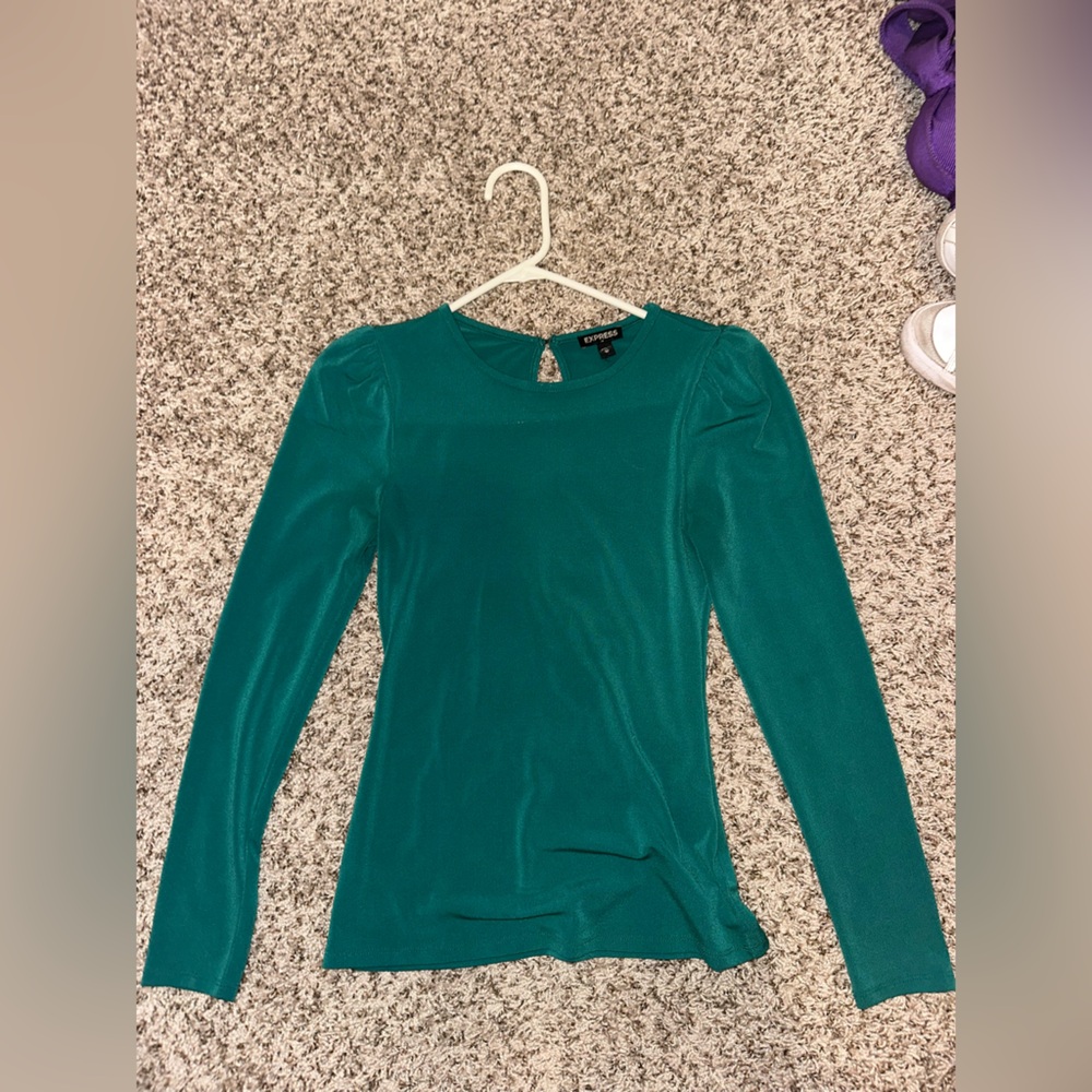 Express Green Fitted Long Sleeve Tee